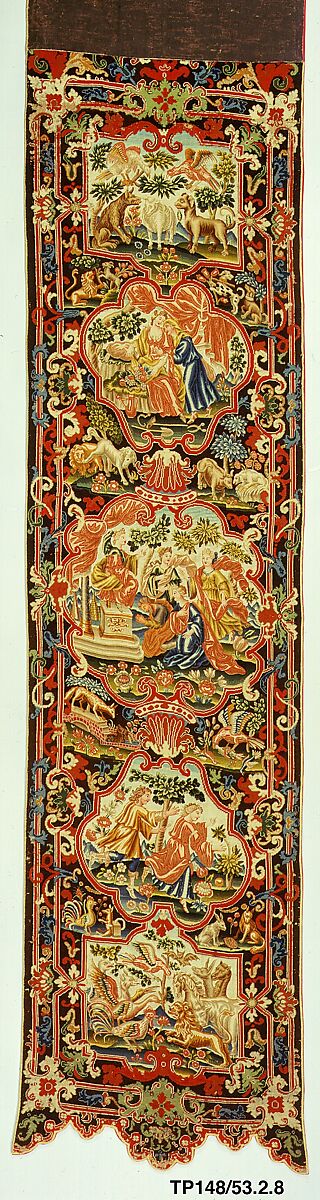 Bed valances and side curtains, Canvas; silk and wool embroidery in gros and petit point, French