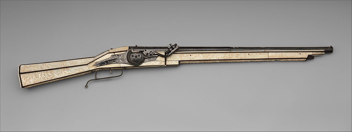 Wheellock Gun of Philippe de Croy, Prince of Chimay (1526–1595), Steel, gold, silver, wood, ivory, Flemish, possibly Antwerp