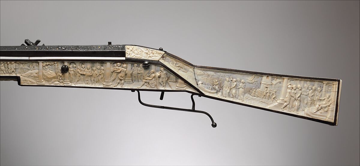 Wheellock Gun of Philippe de Croy, Prince of Chimay (1526–1595), Steel, gold, silver, wood, ivory, Flemish, possibly Antwerp