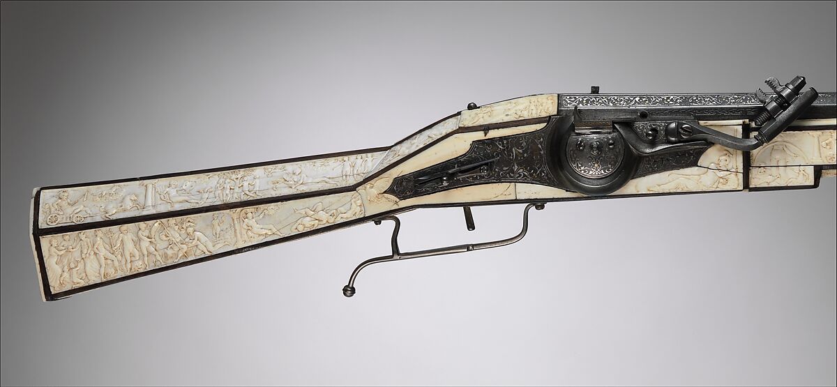 Wheellock Gun of Philippe de Croy, Prince of Chimay (1526–1595), Steel, gold, silver, wood, ivory, Flemish, possibly Antwerp