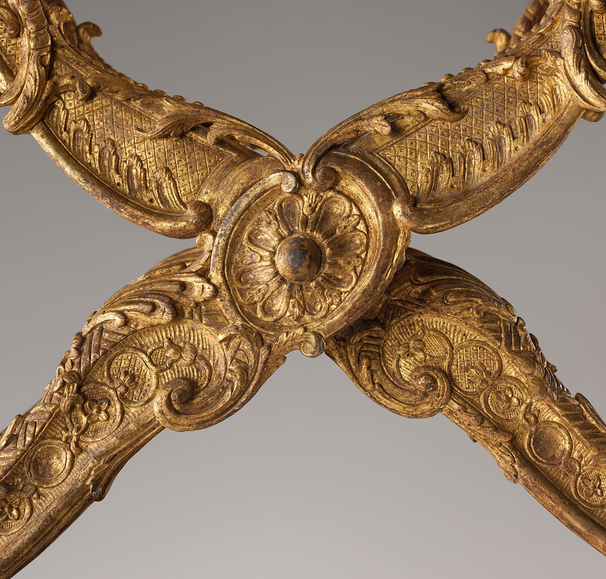 Folding stool (pliant) (one of a pair), Carved and gilded walnut; silk velvet with gold trim (not original), French, Paris