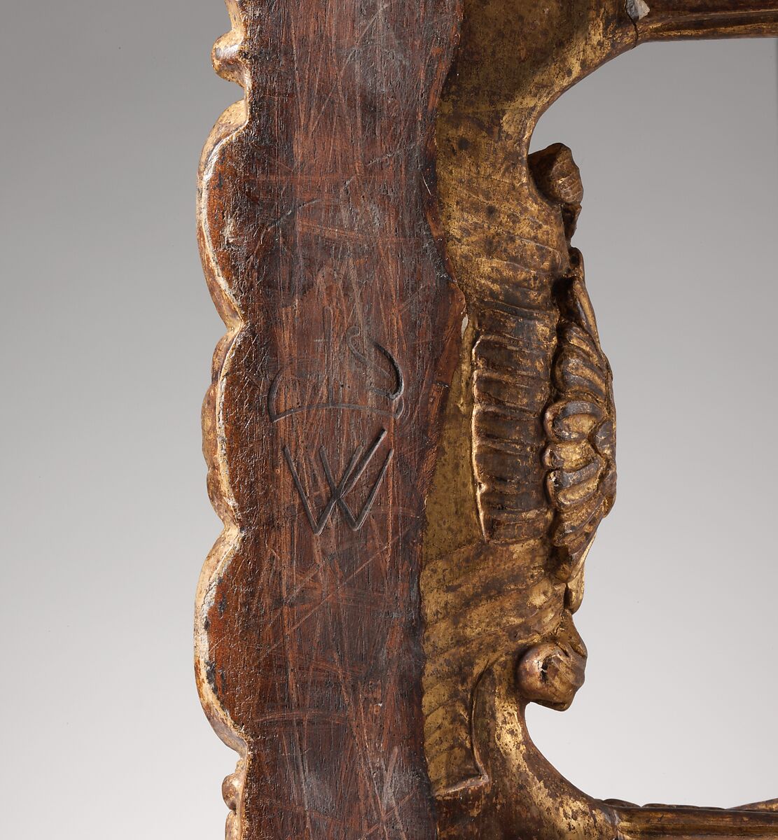 Folding stool (pliant) (one of a pair), Carved and gilded walnut; silk velvet with gold trim (not original), French, Paris