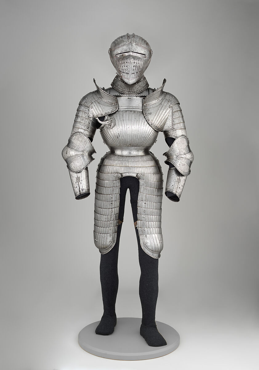 Three-Quarter Armor, Pauldrons and vambraces attributed to Kolman Helmschmid (German, Augsburg 1471–1532), Steel, leather, German, Augsburg