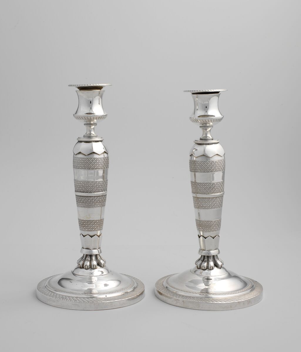 Pair of candlesticks, Carl Heinrich Hoffmann (German, 1788–1840), Silver, German, Berlin 