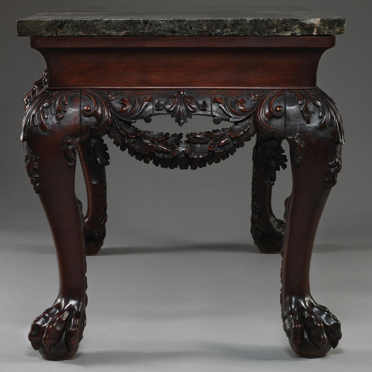 Side table (one of a pair), Mahogany, pine, verde antico marble, British