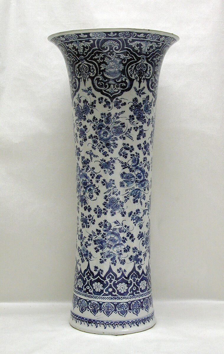 Beaker vase (one of a pair, part of a garniture), Lambertus van Eenhoorn (Dutch, 1651–1721), Tin-glazed earthenware, Dutch, Delft 
