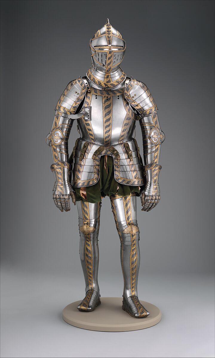 Field and Tournament Armor 
of Johann Wilhelm (1530–1573), 
Duke of Saxe-Weimar, Attributed to Anton Peffenhauser (German, Augsburg, 1525–1603), Steel, gold, brass, textile, leather, German, Augsburg