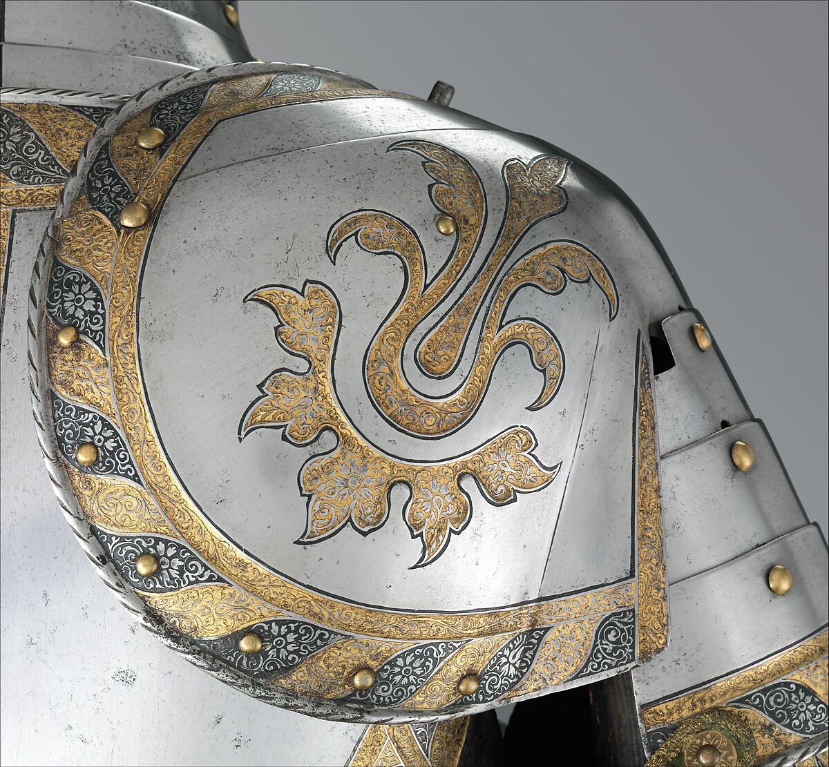 Field and Tournament Armor 
of Johann Wilhelm (1530–1573), 
Duke of Saxe-Weimar, Attributed to Anton Peffenhauser (German, Augsburg, 1525–1603), Steel, gold, brass, textile, leather, German, Augsburg