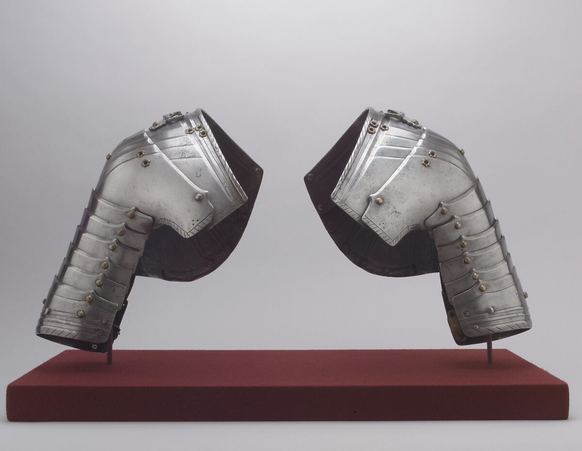 Pair of Tournament Pauldrons (Shoulder Defenses), Marked by Lorenz Helmschmid (German, Augsburg, ca. 1445–1516), Steel, copper alloy, German, Augsburg