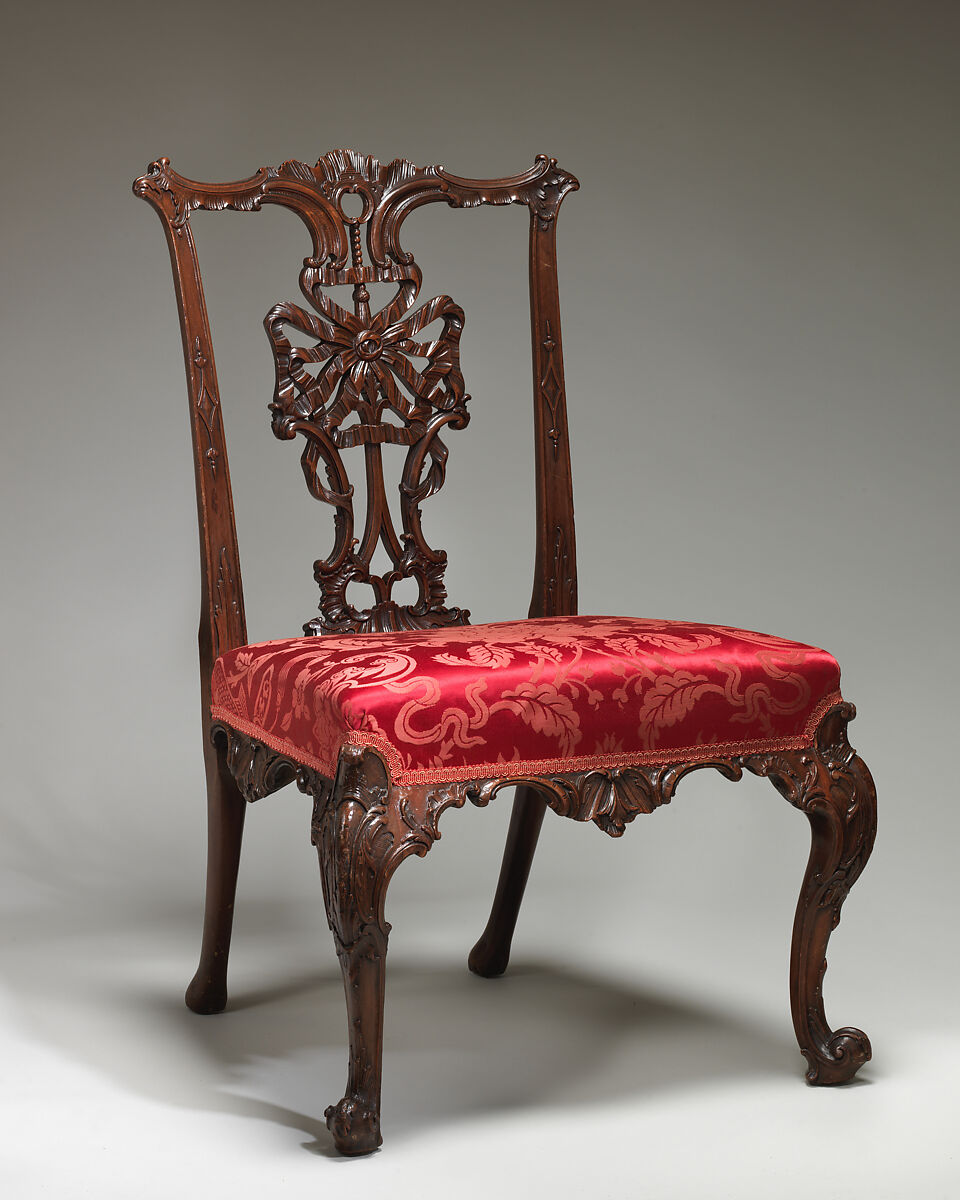 Side chair, Mahogany, modern damask, British 