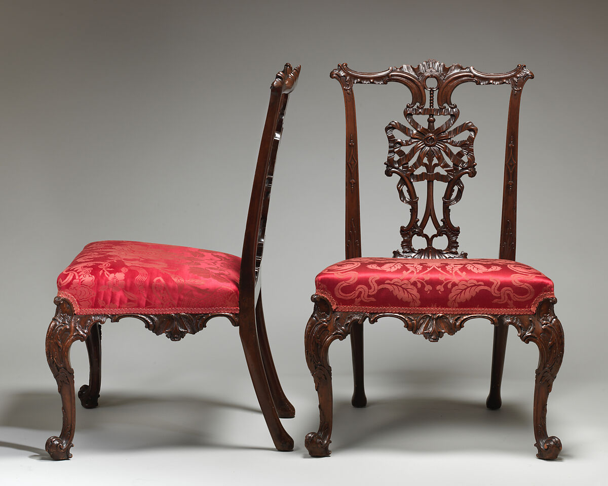 Side chair, Mahogany, modern damask, British