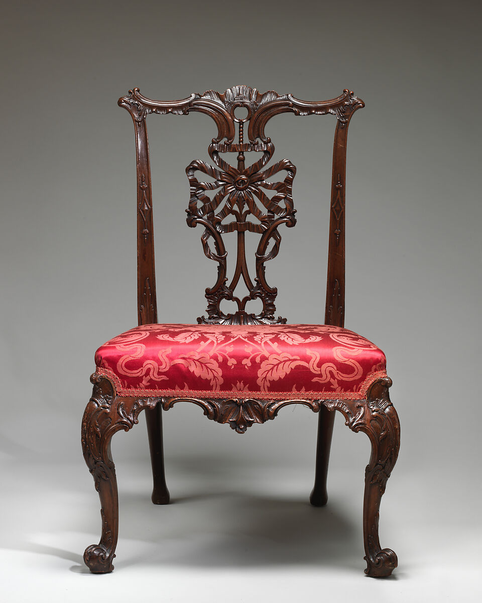 Side chair, Mahogany, modern damask, British