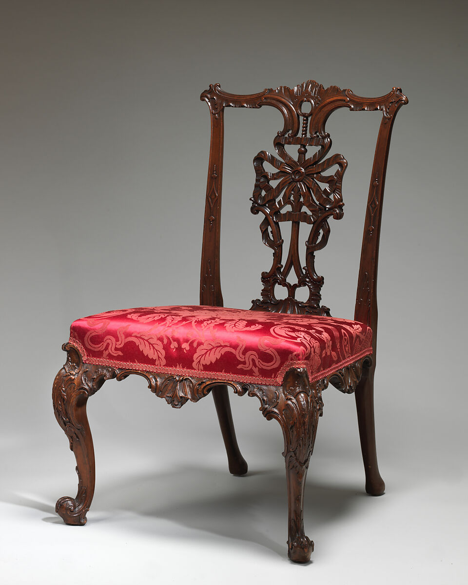 Side chair, Mahogany, modern damask, British 