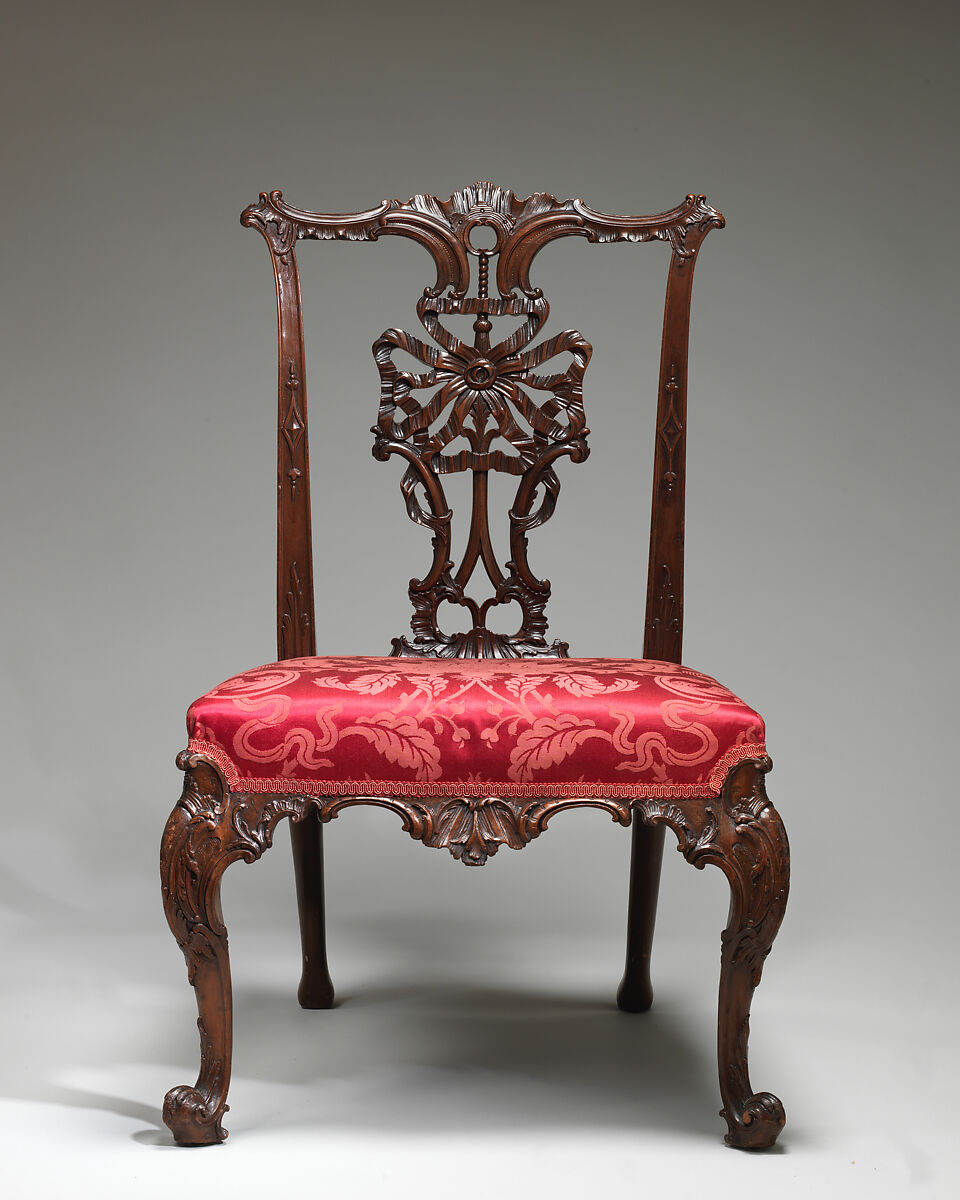 Side chair, Mahogany, modern damask, British