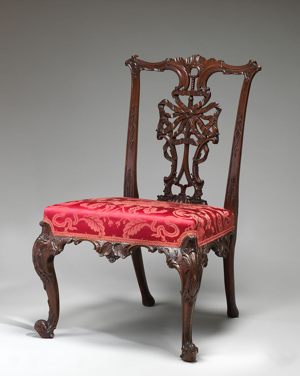 Side chair, Mahogany, modern damask, British 