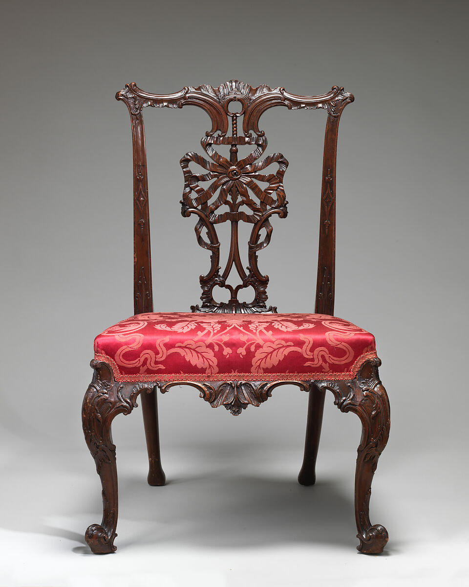 Side chair, Mahogany, modern damask, British