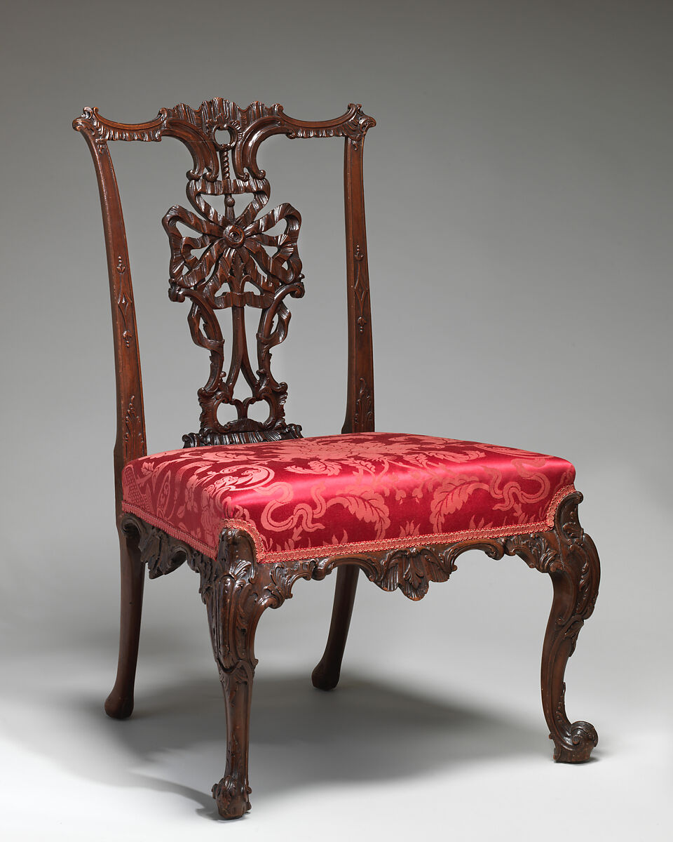 Side chair, Mahogany, modern damask, British 