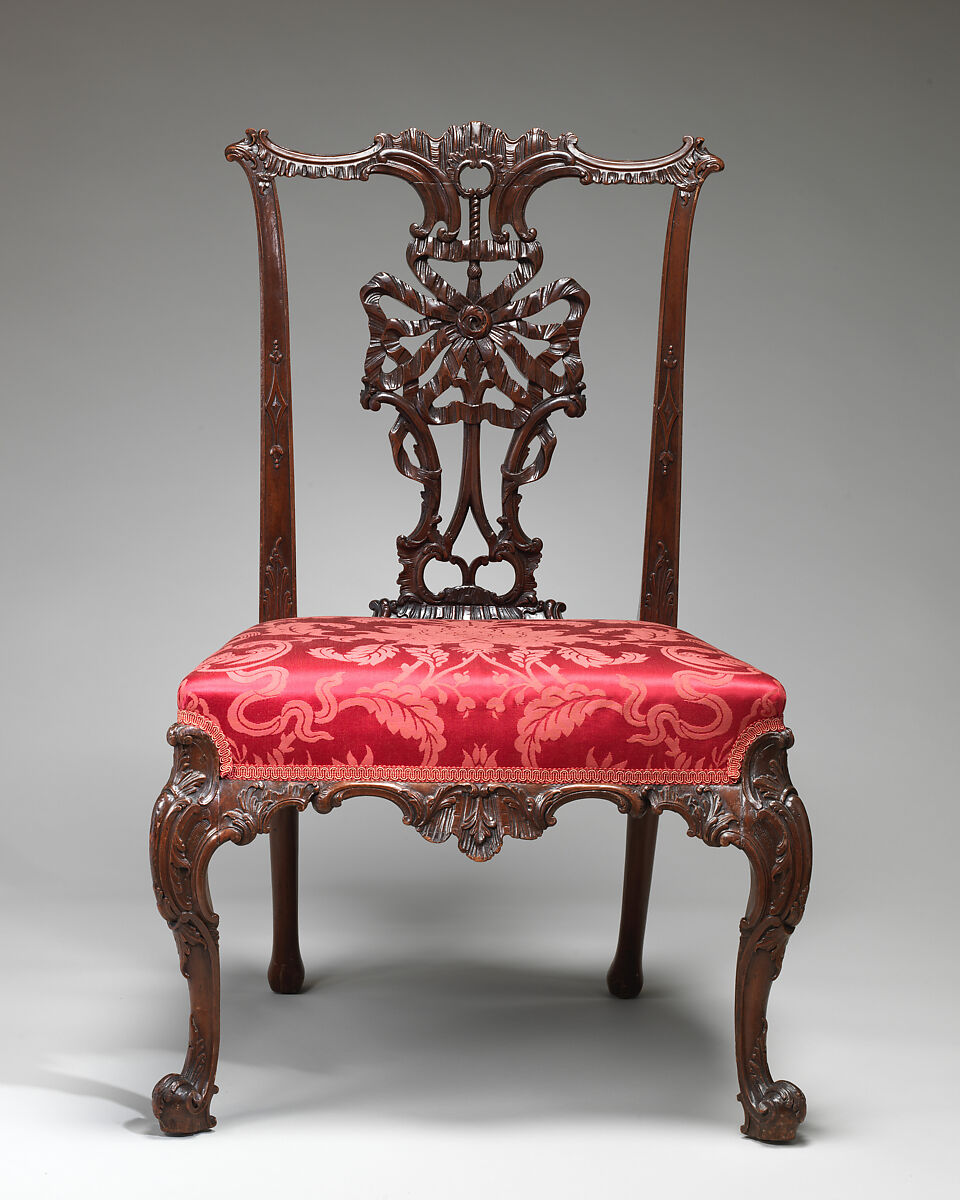 Side chair, Mahogany, modern damask, British
