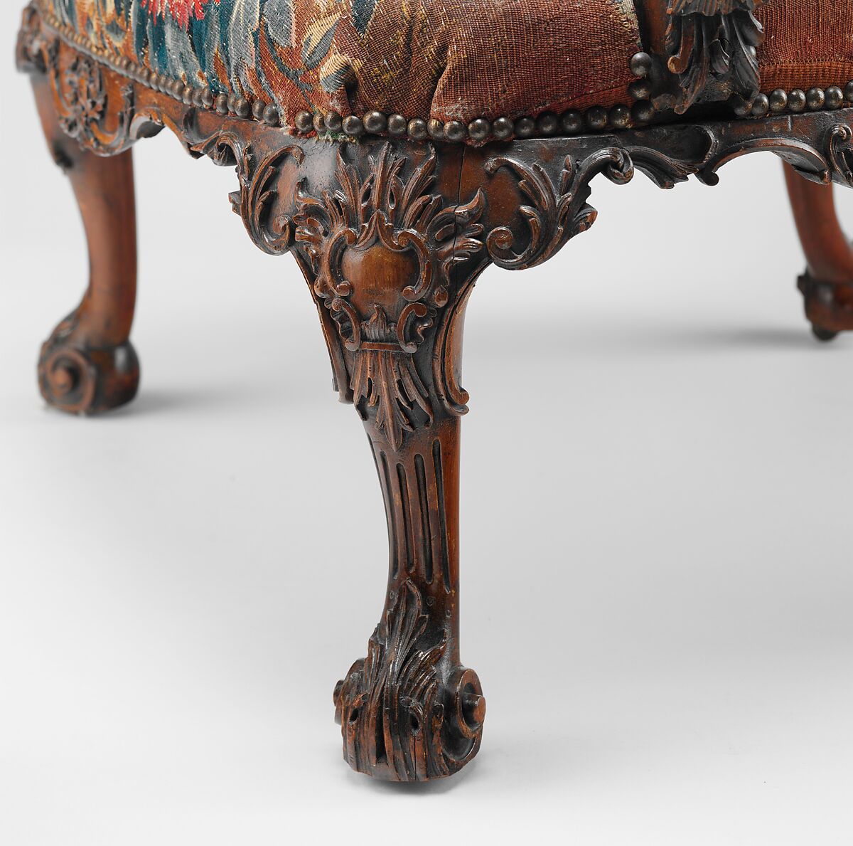 Armchair (one of four), Tapestry probably woven at Royal Manufactory Beauvais 1664-1789, Mahogany; wool and silk (18-21 warps per inch, 7-9 per centimeter), British and French, probably Beauvais