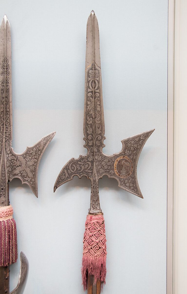 Halberd of Prince Karl Eusebius of Liechtenstein (1611–1684), Steel, gold, wood, textile, German 