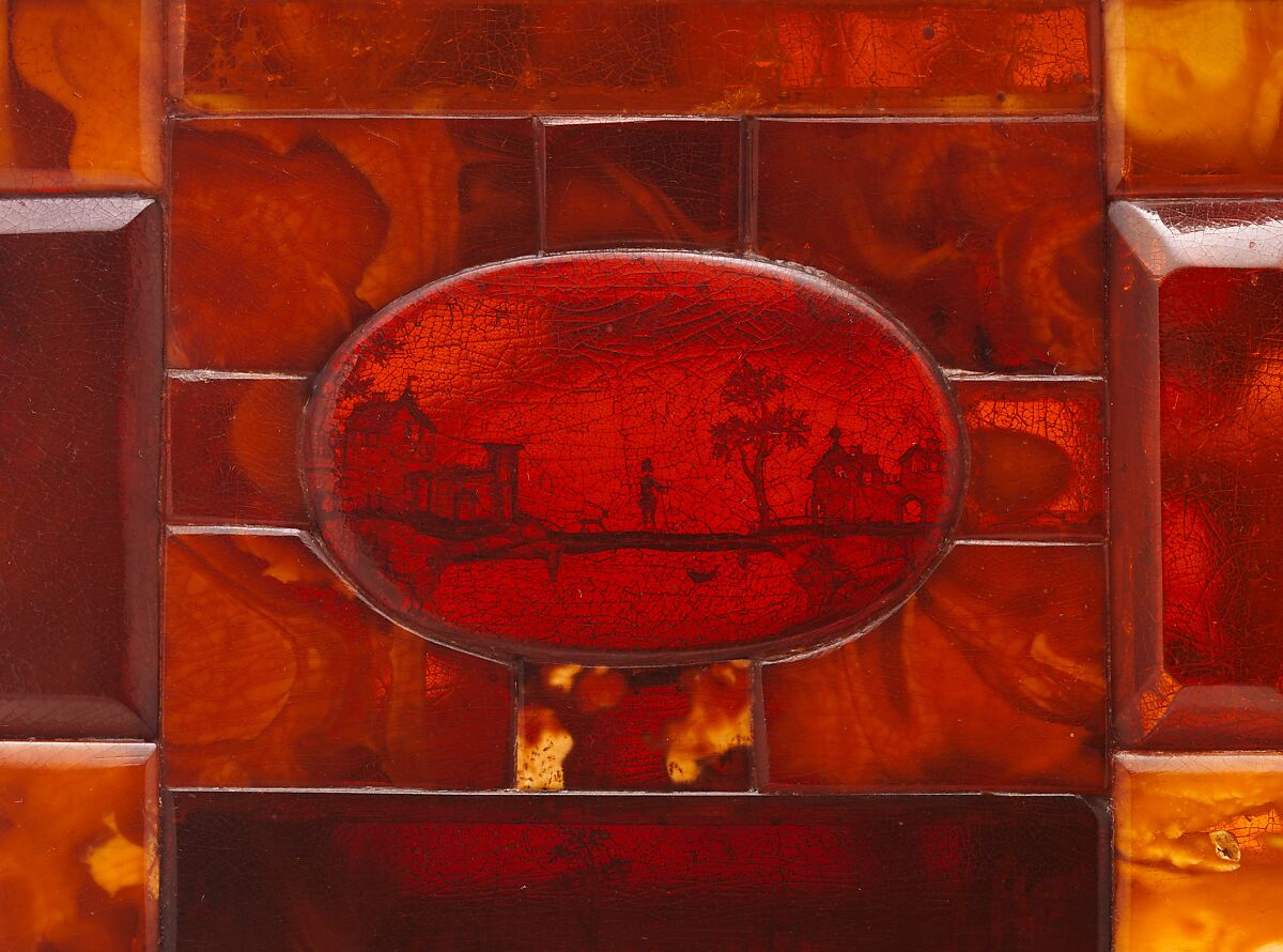 Casket, Attributed to Michel Redlin (German, documented 1688), Amber, gold foil, gilt brass, wood, silk satin, paper, German, Danzig (Gdansk)