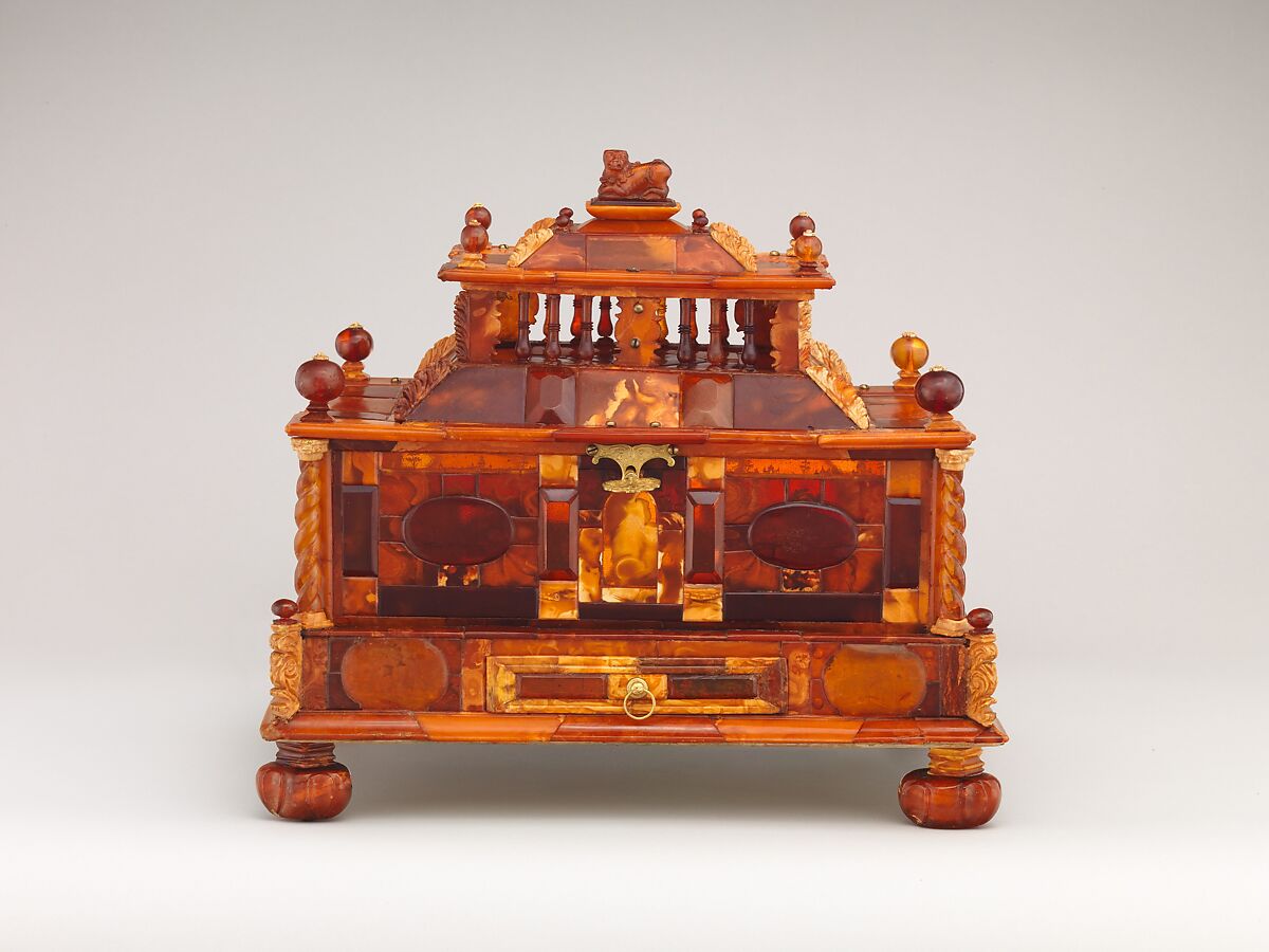 Casket, Attributed to Michel Redlin (German, documented 1688), Amber, gold foil, gilt brass, wood, silk satin, paper, German, Danzig (Gdansk)