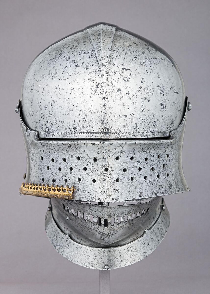 Sallet of Emperor Maximilian I (1459–1519), Attributed to Lorenz Helmschmid (German, Augsburg, ca. 1445–1516), Steel, copper alloy, gold, German, Augsburg
