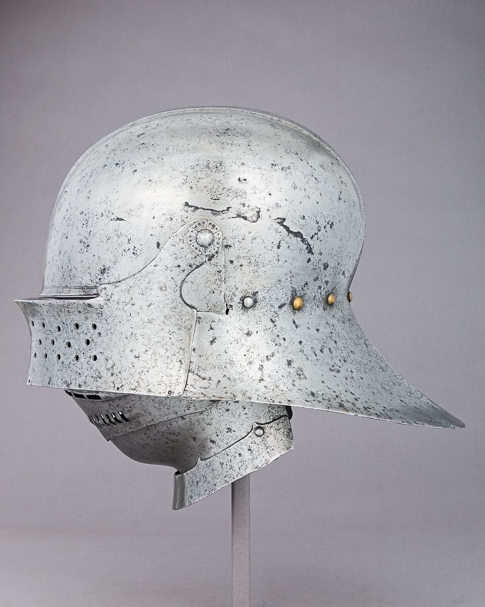 Sallet of Emperor Maximilian I (1459–1519), Attributed to Lorenz Helmschmid (German, Augsburg, ca. 1445–1516), Steel, copper alloy, gold, German, Augsburg