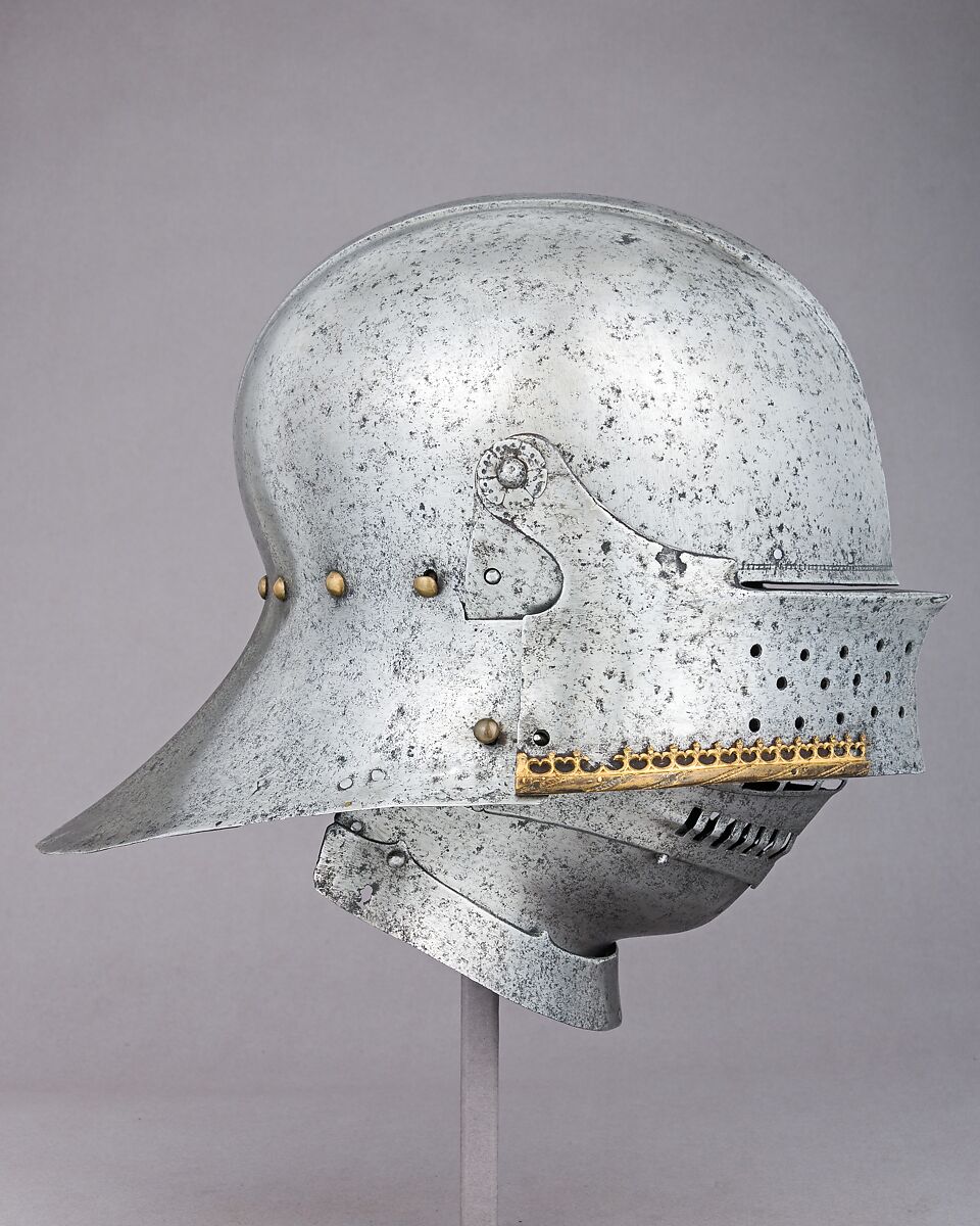 Sallet of Emperor Maximilian I (1459–1519), Attributed to Lorenz Helmschmid (German, Augsburg, ca. 1445–1516), Steel, copper alloy, gold, German, Augsburg