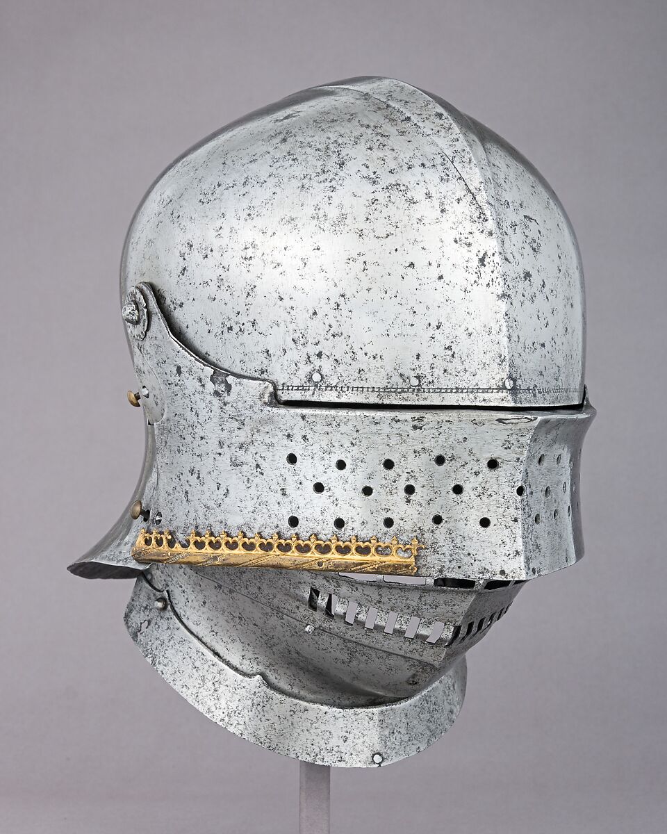 Sallet of Emperor Maximilian I (1459–1519), Attributed to Lorenz Helmschmid (German, Augsburg, ca. 1445–1516), Steel, copper alloy, gold, German, Augsburg