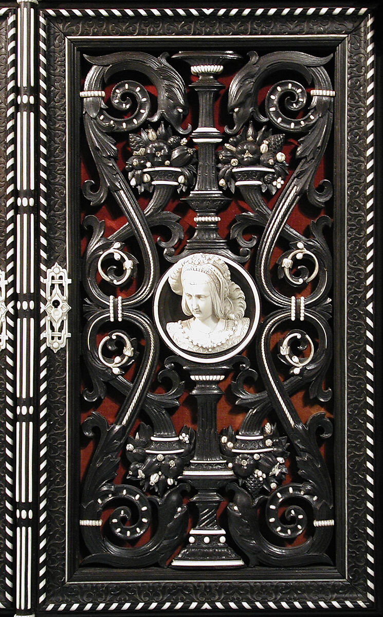 Bookstand, Design attributed to Charles-Auguste Questel (1807–1888), Ebony, ebony veneer, ebonized maple, oak, maple, rosewood, snakewood, ivory, mother-of-pearl; brass hardware and mounts; lined with silk velvet not original to the piece, French, Paris