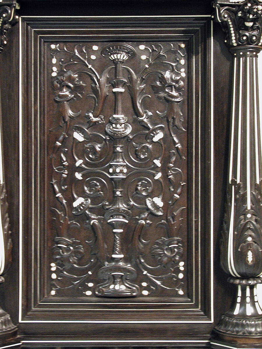 Bookstand, Design attributed to Charles-Auguste Questel (1807–1888), Ebony, ebony veneer, ebonized maple, oak, maple, rosewood, snakewood, ivory, mother-of-pearl; brass hardware and mounts; lined with silk velvet not original to the piece, French, Paris