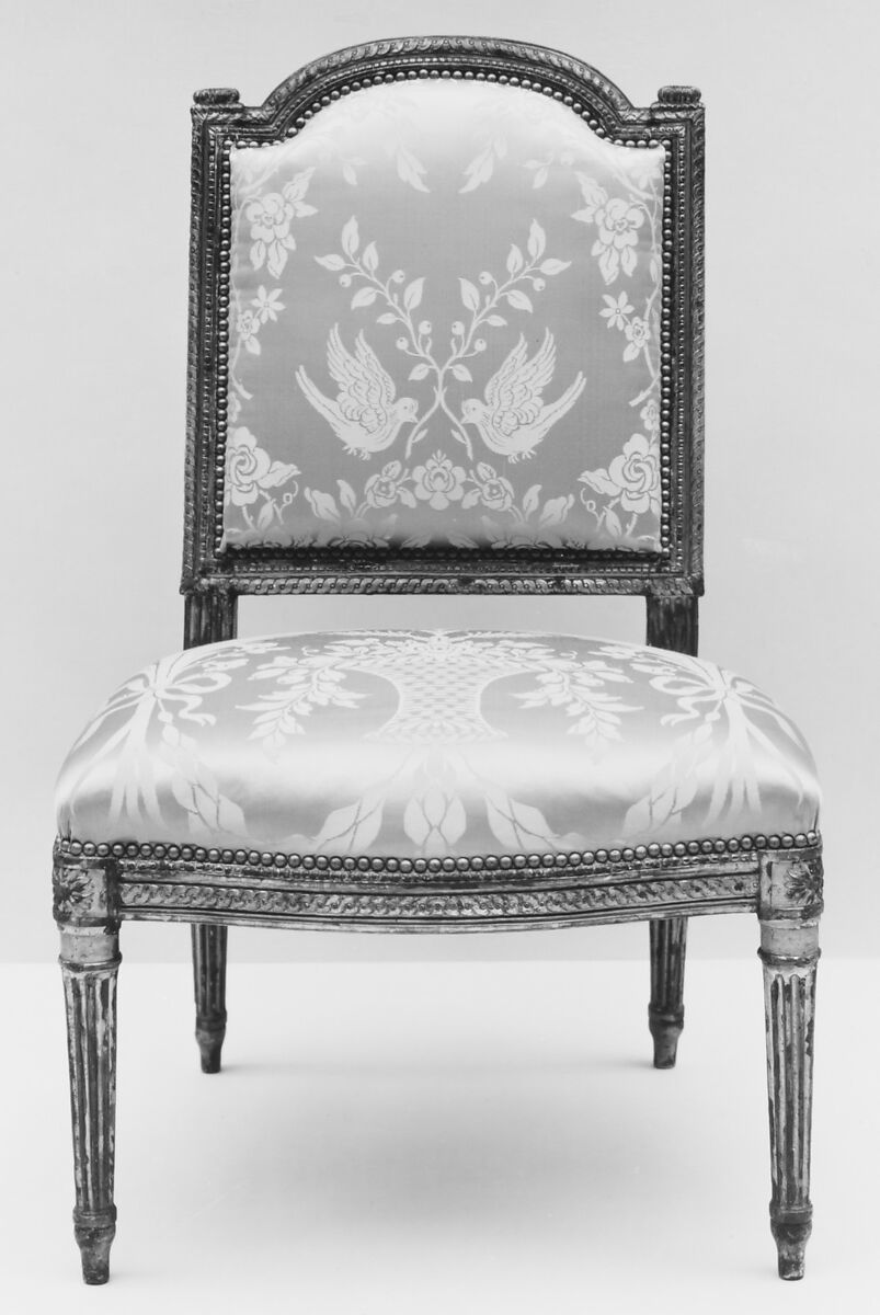 Side chair (Chaise à la reine) (part of a set), Jean Baptiste Boulard (French, 1725–1789), Carved and gilded beech; silk damask (not original), French, Paris