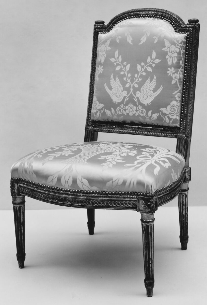 Side chair (Chaise à la reine) (part of a set), Jean Baptiste Boulard (French, 1725–1789), Carved and gilded beech; silk damask (not original), French, Paris 