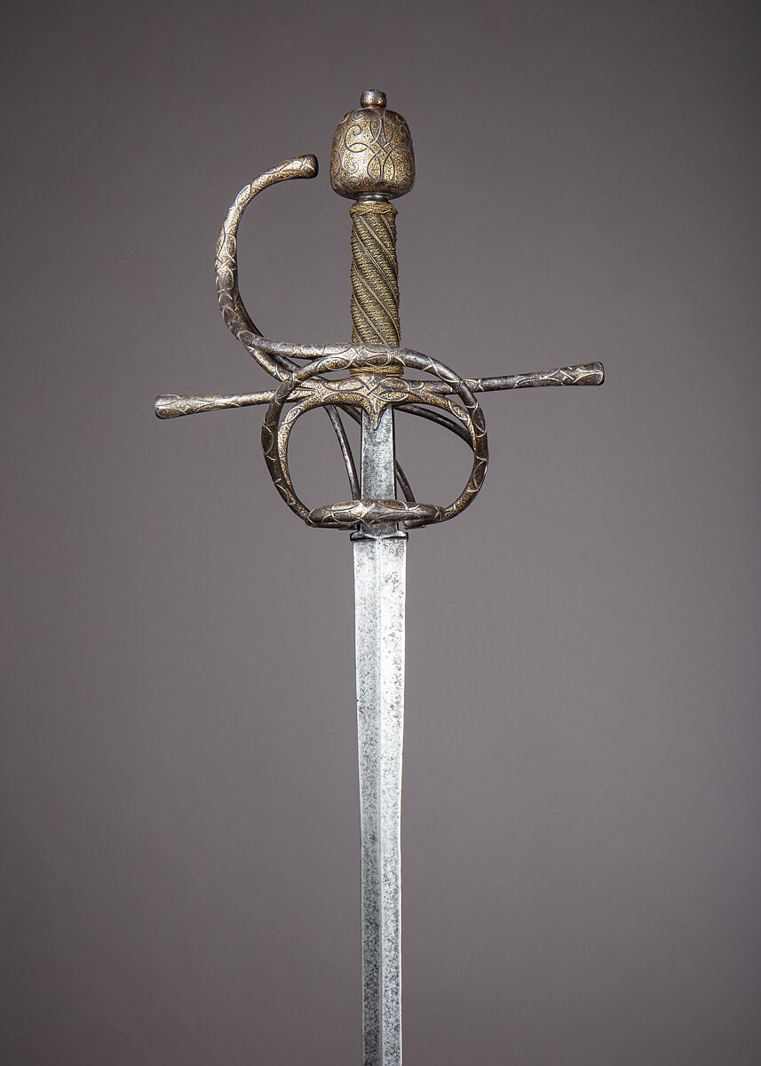 Rapier, Steel, gold, silver, brass, wood, Italian 