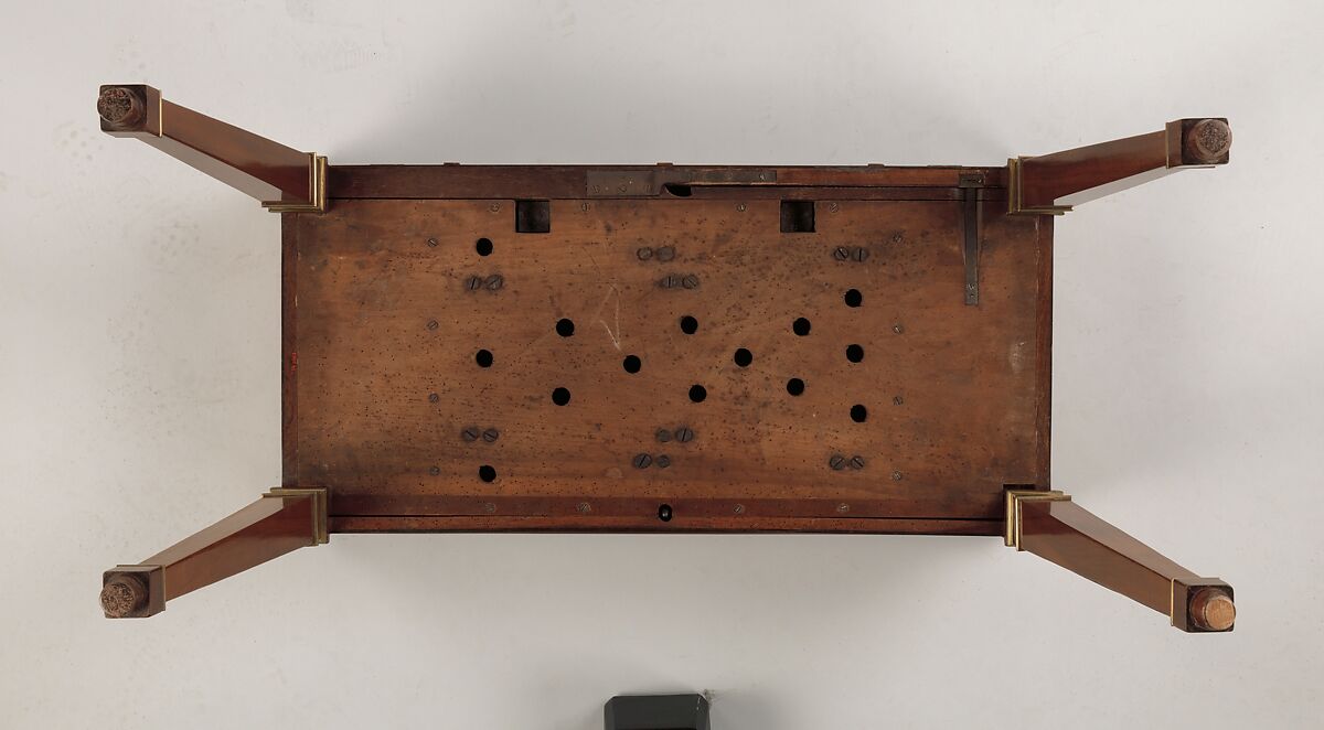 Game table, David Roentgen (German, Herrnhaag 1743–1807 Wiesbaden, master 1780), Oak and walnut, veneered with mahogany, maple, holly (the last two partially stained); iron, steel, brass, gilt bronze; felt and partially tooled and gilded leather, German, Neuwied am Rhine