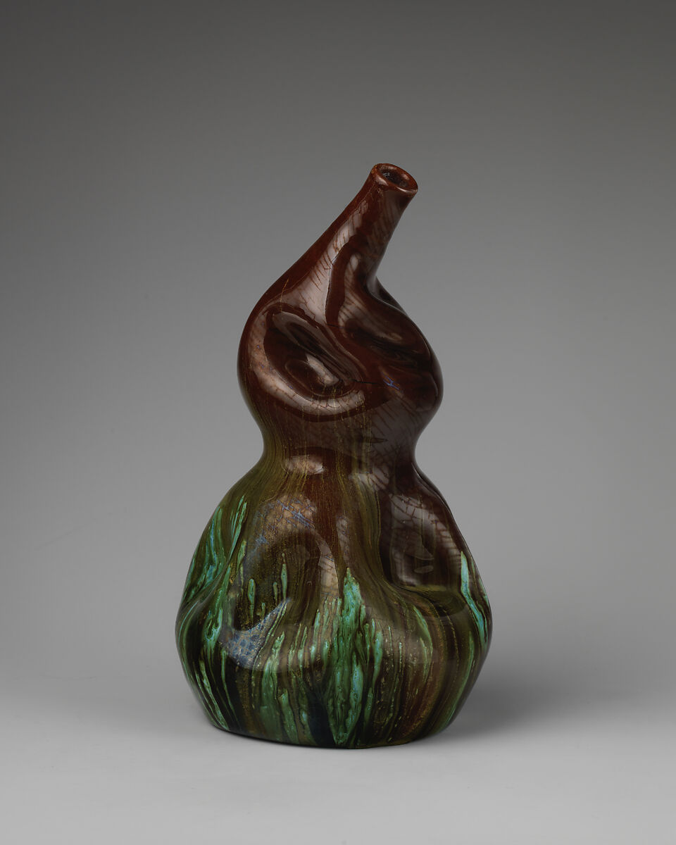 Gourd-shaped vase, Christopher Dresser (British, Glasgow, Scotland 1834–1904 Mulhouse), Glazed earthenware, British, Linthorpe, Yorkshire 