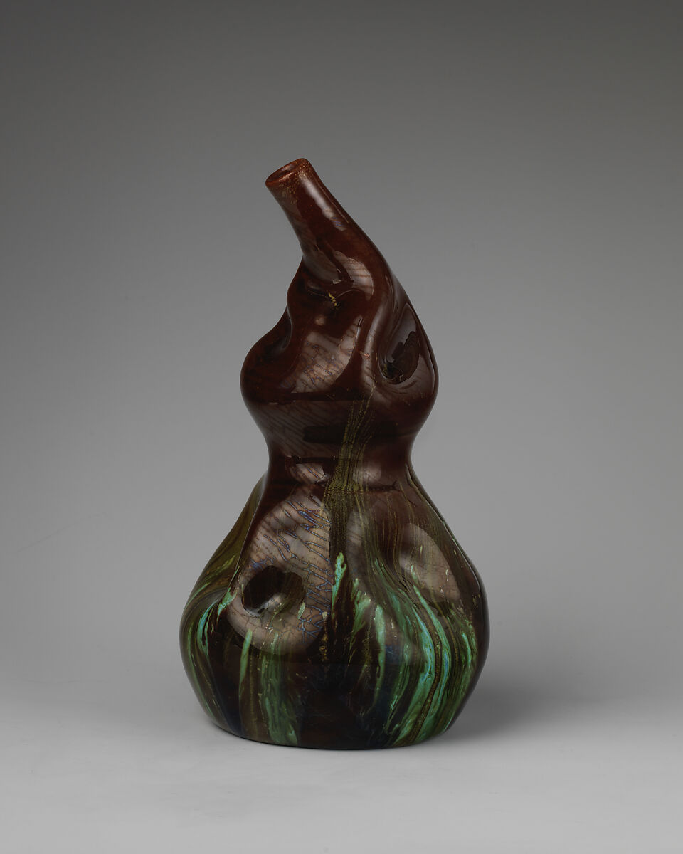 Gourd-shaped vase, Christopher Dresser (British, Glasgow, Scotland 1834–1904 Mulhouse), Glazed earthenware, British, Linthorpe, Yorkshire