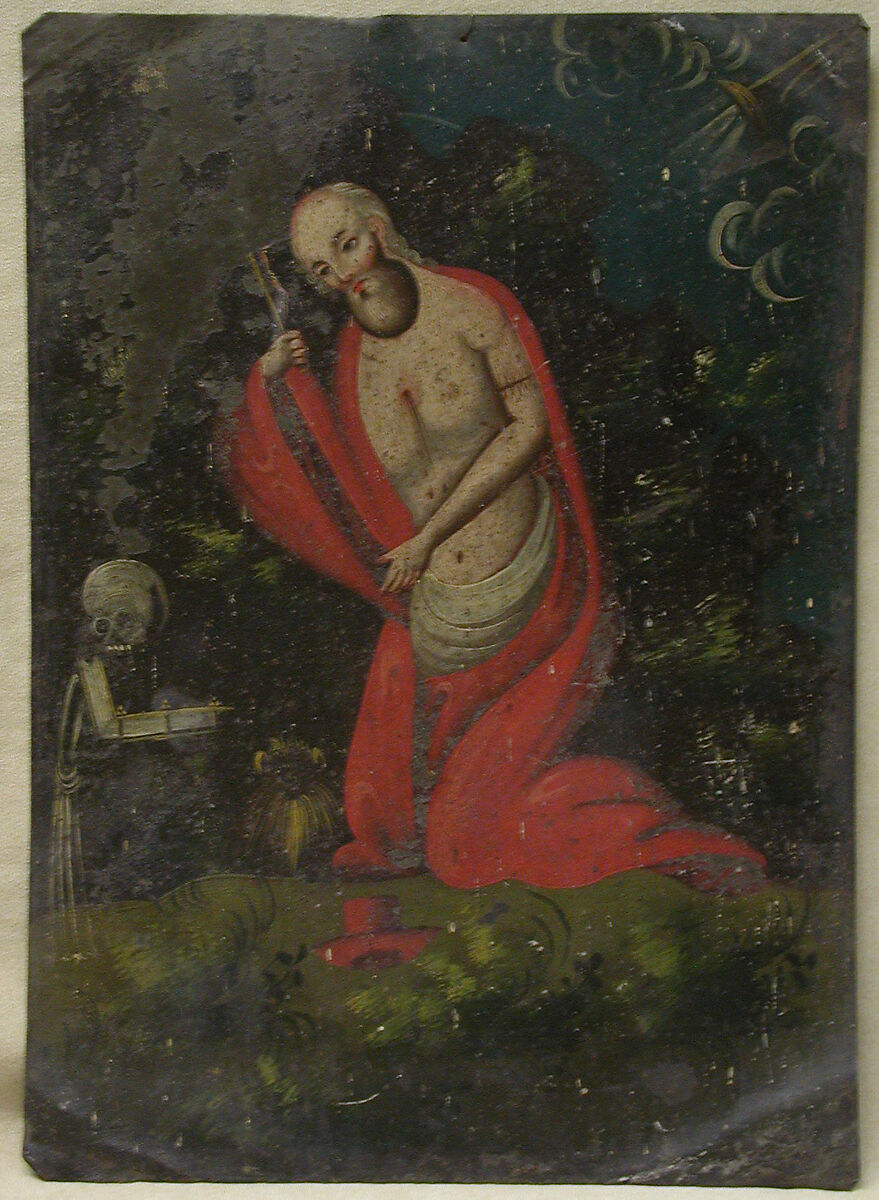 Saint Jerome, Oil on tin (?), Spanish Colonial 