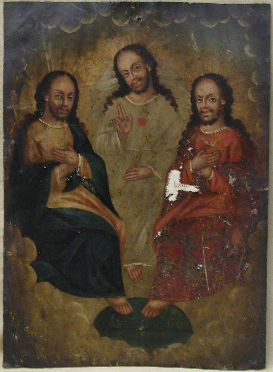 The Trinity, Oil on tin (?), Spanish Colonial 