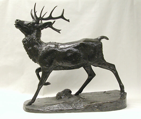 Standing Stag (Cerf debout), Antoine-Louis Barye (French, Paris 1795–1875 Paris), Bronze, French 