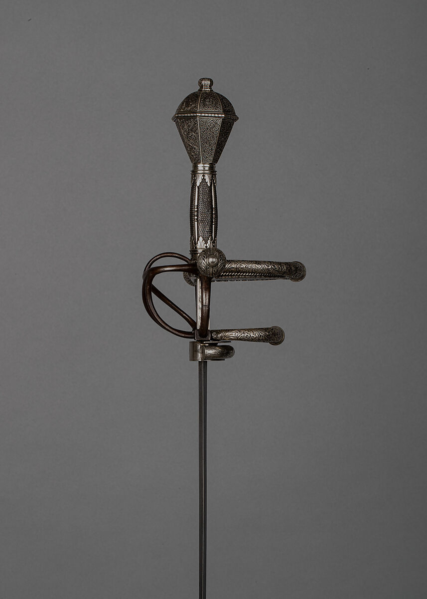 Rapier with Scabbard, Steel, silver, leather, German, Saxony