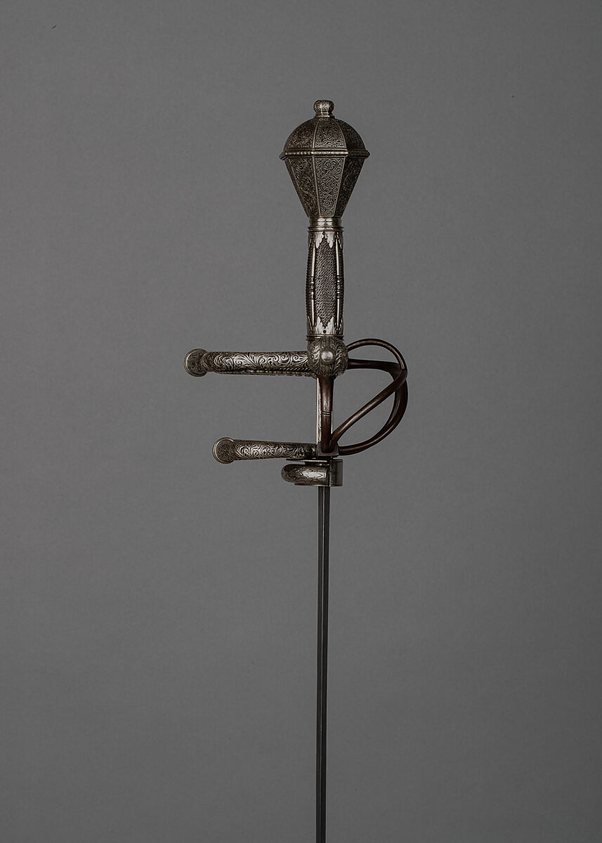 Rapier with Scabbard, Steel, silver, leather, German, Saxony