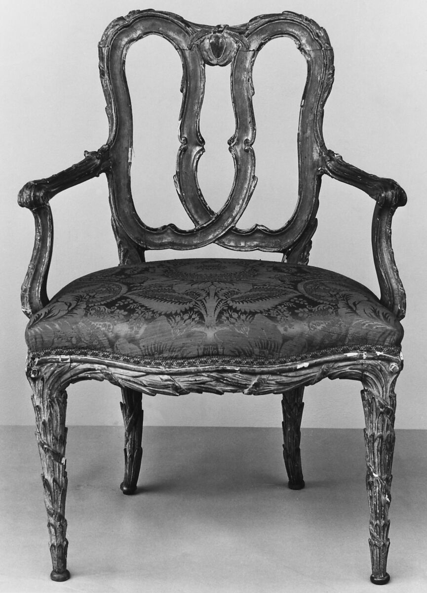 Armchair, Walnut, painted and gilded; damask, Italian 