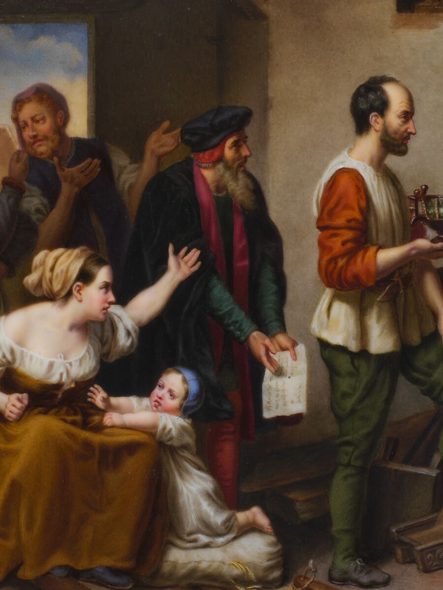 Plaque depicting Bernard Palissy, Sèvres Manufactory (French, 1740–present), Hard-paste porcelain decorated in polychrome enamels; gilt-bronze, polychrome enamel, biscuit-porcelain frame, French, Sèvres