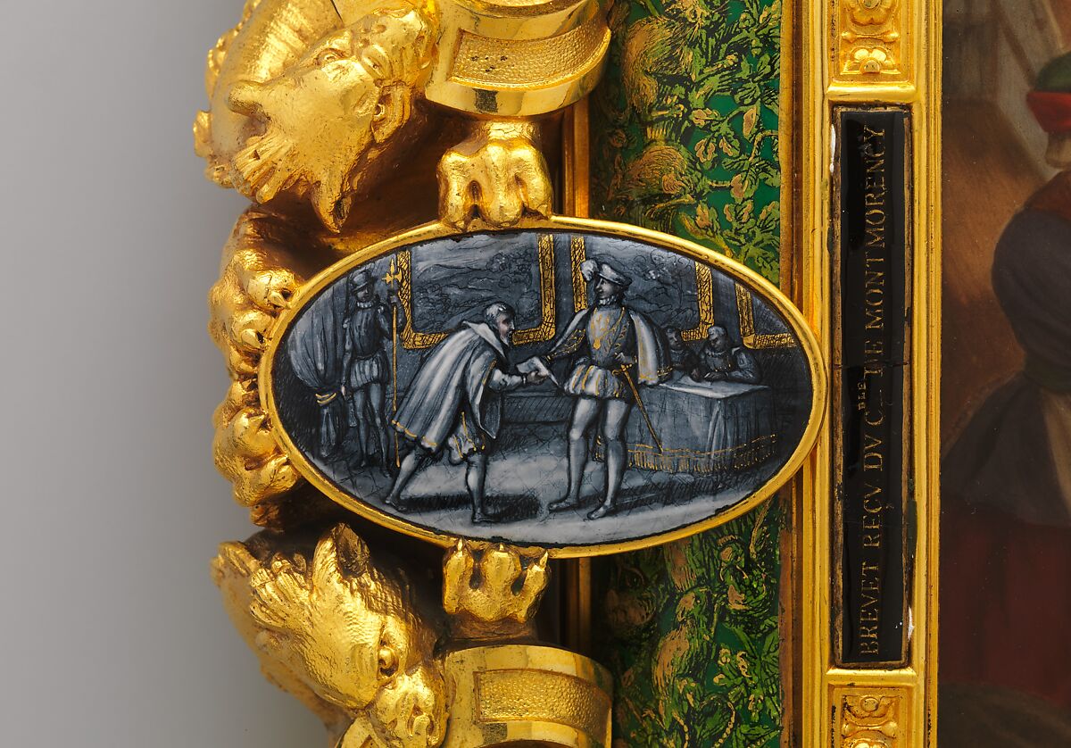 Plaque depicting Bernard Palissy, Sèvres Manufactory (French, 1740–present), Hard-paste porcelain decorated in polychrome enamels; gilt-bronze, polychrome enamel, biscuit-porcelain frame, French, Sèvres