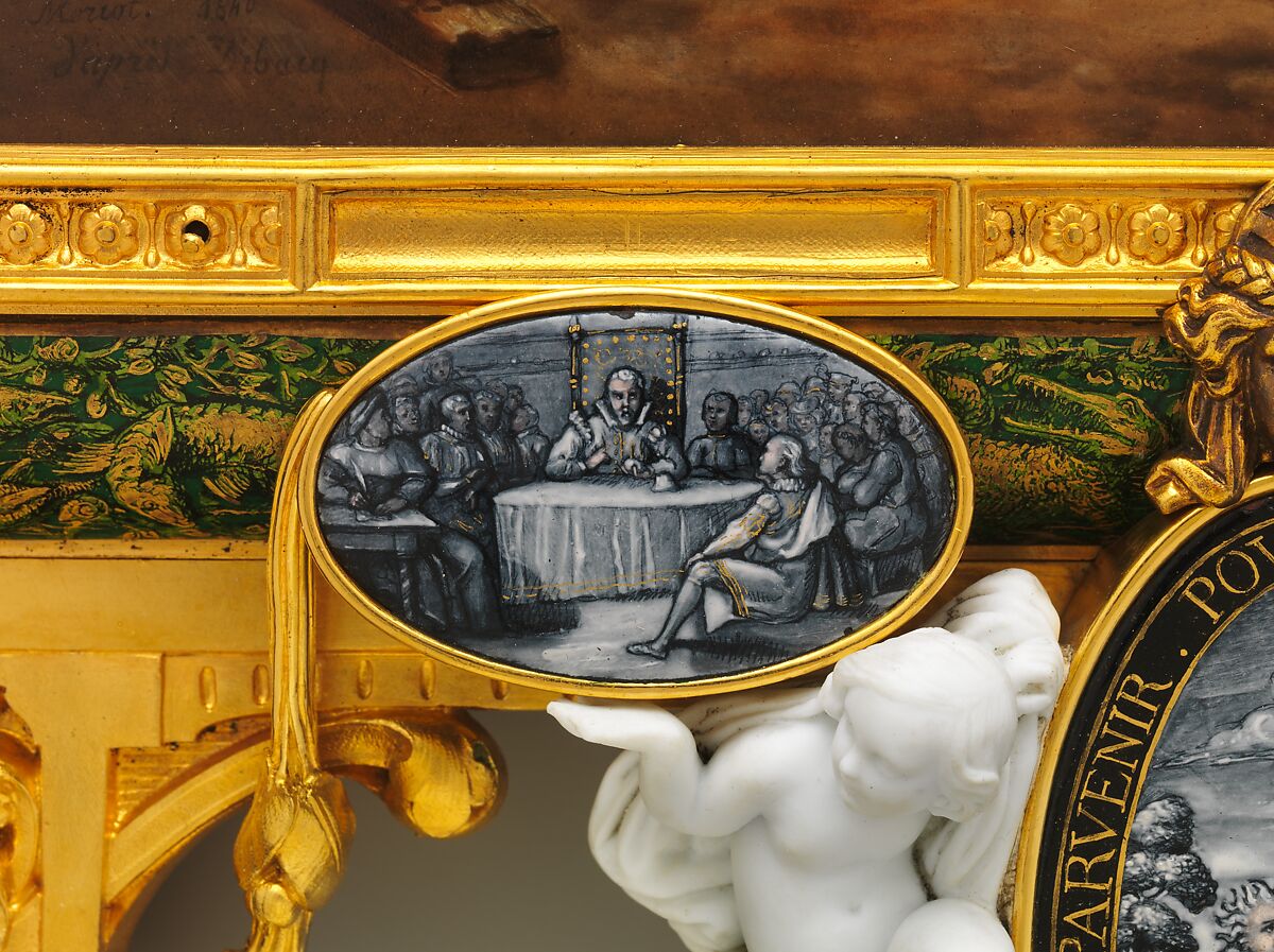 Plaque depicting Bernard Palissy, Sèvres Manufactory (French, 1740–present), Hard-paste porcelain decorated in polychrome enamels; gilt-bronze, polychrome enamel, biscuit-porcelain frame, French, Sèvres