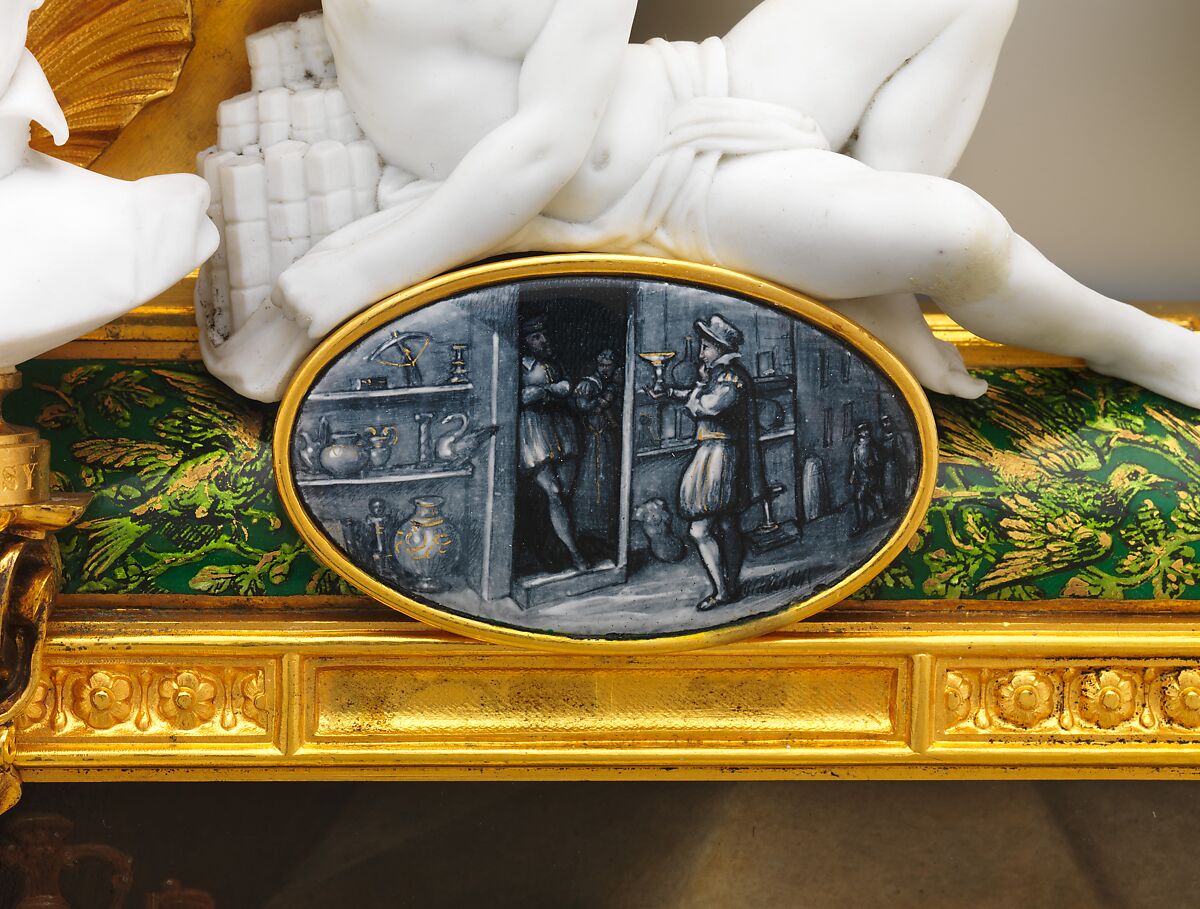 Plaque depicting Bernard Palissy, Sèvres Manufactory (French, 1740–present), Hard-paste porcelain decorated in polychrome enamels; gilt-bronze, polychrome enamel, biscuit-porcelain frame, French, Sèvres
