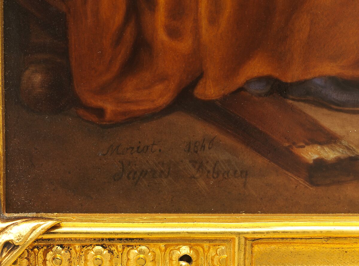 Plaque depicting Bernard Palissy, Sèvres Manufactory (French, 1740–present), Hard-paste porcelain decorated in polychrome enamels; gilt-bronze, polychrome enamel, biscuit-porcelain frame, French, Sèvres