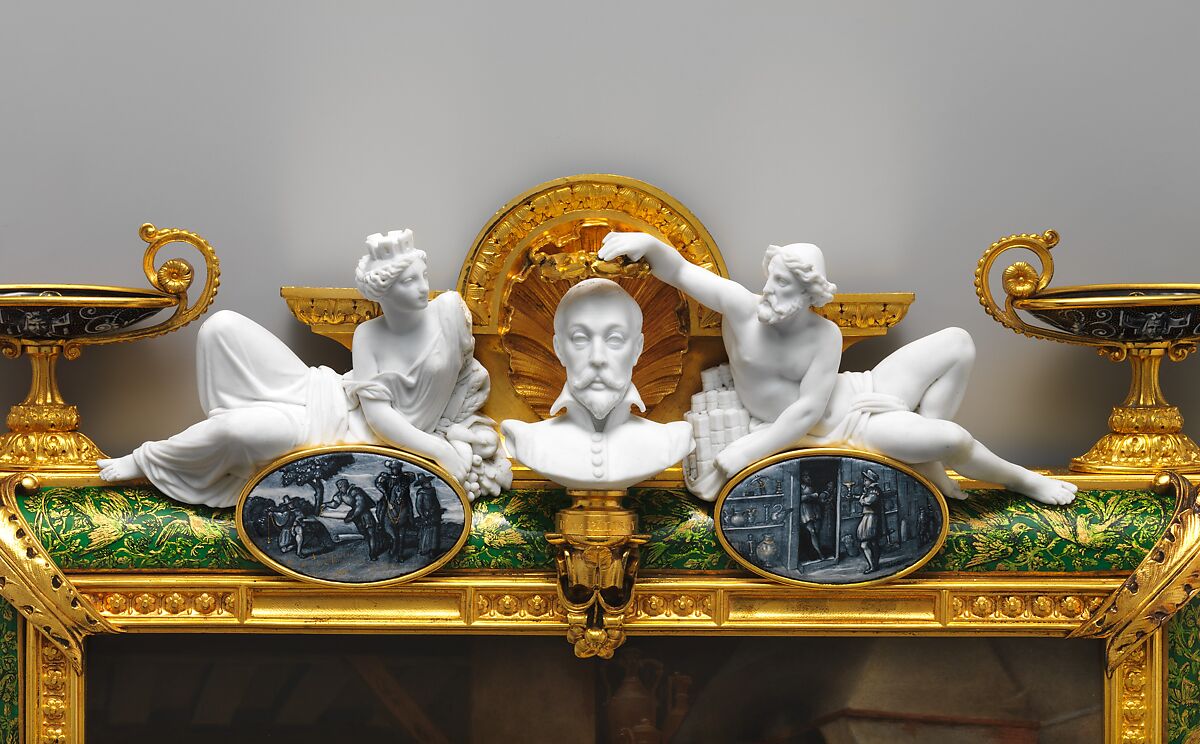 Plaque depicting Bernard Palissy, Sèvres Manufactory (French, 1740–present), Hard-paste porcelain decorated in polychrome enamels; gilt-bronze, polychrome enamel, biscuit-porcelain frame, French, Sèvres